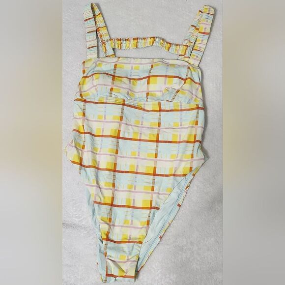 By Anthropologie Sanja Scrunchie Strap Plaid One Piece Swimsuit Size 8 - Picture 4 of 11